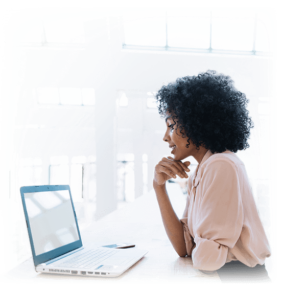 Businesswoman looking at risk analytics data on laptop